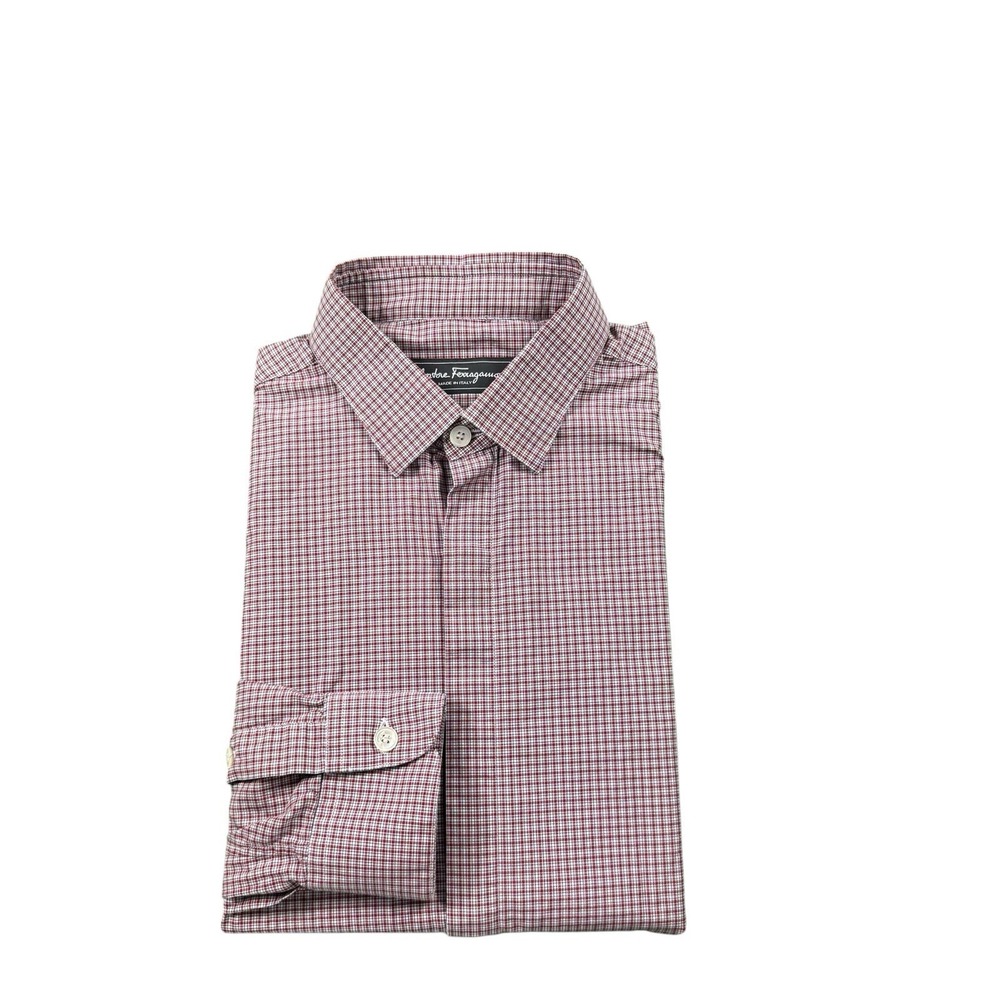 Salvatore Ferragamo Red Blue Checked Hidden Button Front Size Small